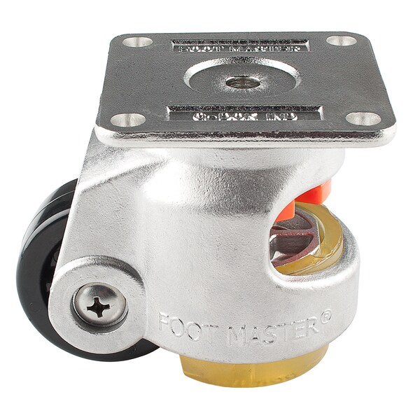 Leveling Caster, 63 mm Nylon Wheel, 90x90 mm Plate, Swivel, 550 kg Cap, PU Pad, Stainless Steel